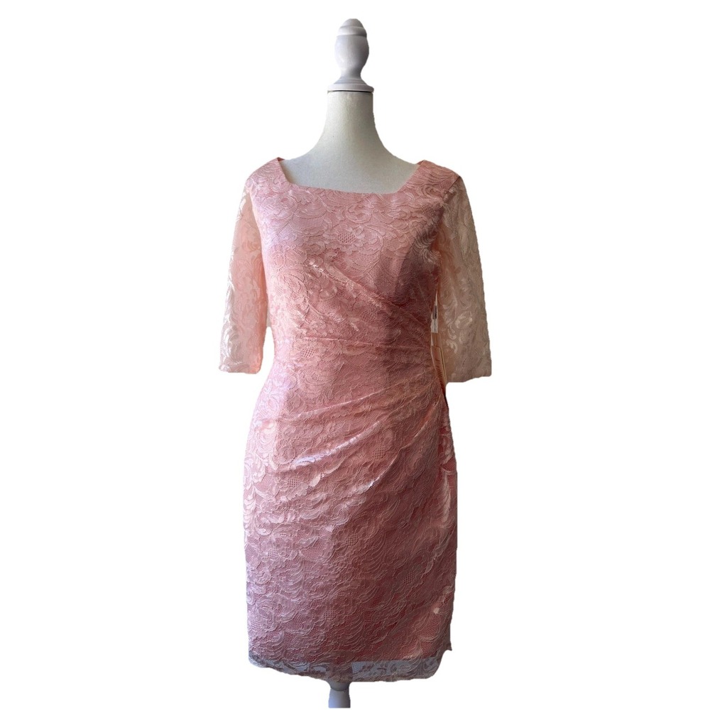 Mingda's Dress Sheath Womens Small Pink Lace Ruched Cocktail Party Wedding Guest
